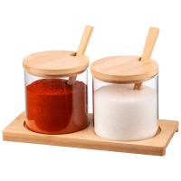 Набор Bambu 2 банки 300мл стекло с ложечками и подставкой из бамбука 109035 /12шт/Mallony
