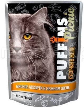 Корм для кошек Пуффинс пикник 85г ЖЕЛЕ мясное ассорти Корм для кошек Пуффинс пикник 85г ЖЕЛЕ мясное ассорти