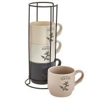 Набор кружек 350мл (4шт) Natural coffee на метал. подставке в инд. упак. Ф11-054L/4 /12шт/Rosario 