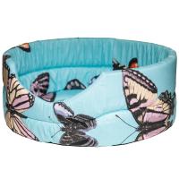 Лежанка овальная стеганая поролоновая хлопок БАБОЧКИ на голубом 42*34*18см/DONBARON