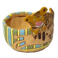 Кашпо Тигрёнок и котёнок из глины 1,2л 118-160