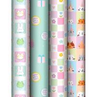 Упаковочная бумага 70*100см "Cute party" асс. 4 дизайна 80г/м2 глянц. MESHU /Рельеф