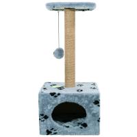 Когтеточка домик с полкой квадрат джут серый с игрушкой 35*35*77см/DONBARON