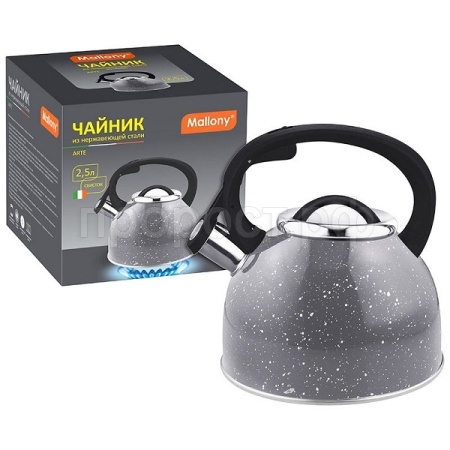 Чайник 2,5л Arte нерж. сталь серый с белыми точками, со свистком   Чайник 2,5л Arte нерж. сталь серый с белыми точками, со свистком