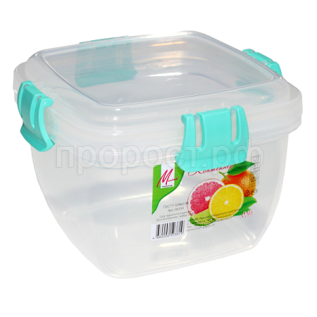Контейнер для пищевых продуктов 0,9л квадрат. герметичный с защелками /06334 Контейнер для пищевых продуктов 0,9л квадрат. герметичный с защелками /06334