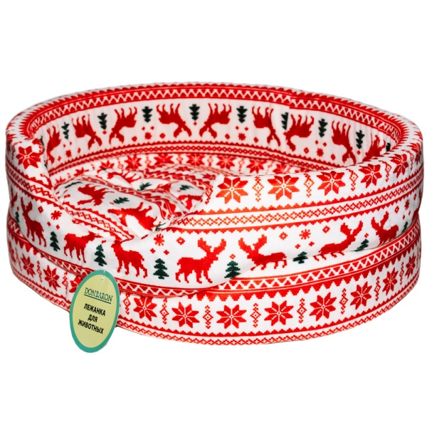 Лежанка овальная стеганая мех поролон хлопок с подушкой РОЖДЕСТВО 42*34*18см/DONBARON