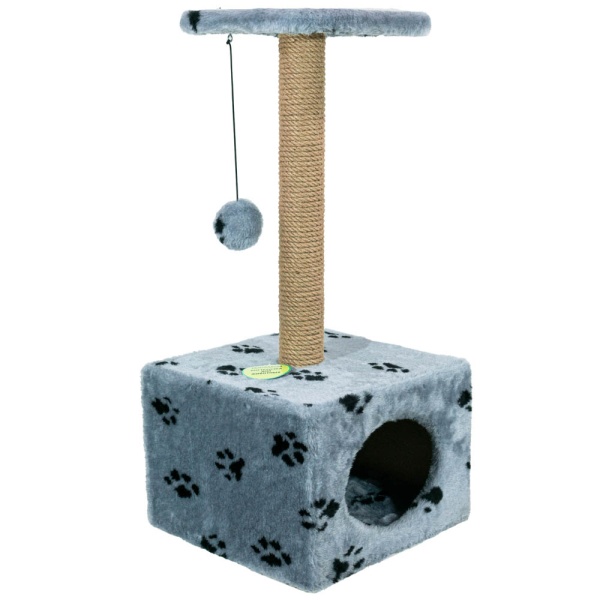 Когтеточка домик с полкой квадрат джут серый с игрушкой 35*35*77см/DONBARON Когтеточка домик с полкой квадрат джут серый с игрушкой 35*35*77см/DONBARON
