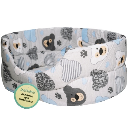 Лежанка овальная стеганая поролоновая хлопок Серые Мишки 42*34*18см/DONBARON