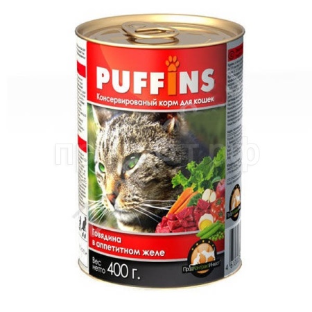 Корм для кошек Пуффинс 400г ЖЕЛЕ говядина Корм для кошек Пуффинс 400г ЖЕЛЕ говядина