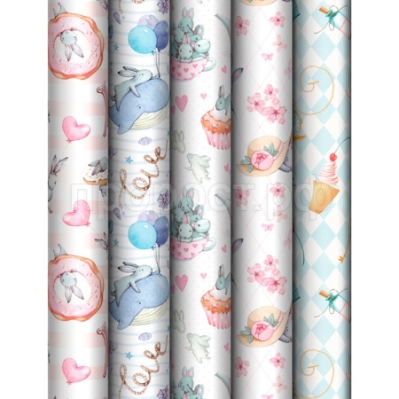 Упаковочная бумага 70*100см "Tenderness" 80г/м2 ассорти 5 дизайнов MESHU /372615/Рельеф