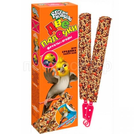 Лакомство для волнистых попугаев Веселый попугай Палочки с фруктами и ягодами 2 шт
