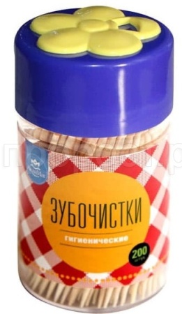 Зубочистки бамбук Цветок (стяжка 12*200шт) в пласт. банке З-003 /30шт/ АкваМаг