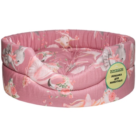 Лежанка овальная стеганая поролон хлопок с подушкой ЗОО МИКС 52*46*20см/DONBARON Лежанка овальная стеганая поролон хлопок с подушкой ЗОО МИКС 52*46*20см/DONBARON