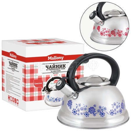 Чайник 3л MAL-0417В нерж.сталь, с рисунком, со свистком, капс.дно Чайник 3л MAL-0417В нерж.сталь, с рисунком, со свистком, капс.дно