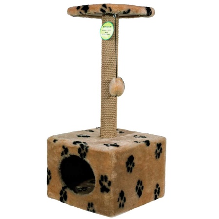 Когтеточка домик с полкой квадрат мех джут коричневый с игрушкой 35*35*77см/DONBARON Когтеточка домик с полкой квадрат мех джут коричневый с игрушкой 35*35*77см/DONBARON