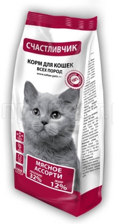 Корм для кошек Счастливчик Мясное ассорти 400г Корм для кошек Счастливчик Мясное ассорти 400г
