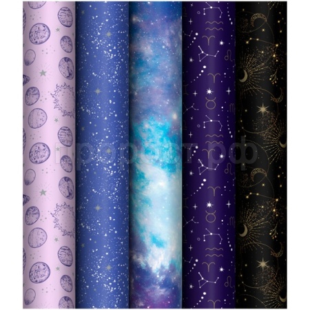 Упаковочная бумага 70*100см "В глубинах космоса" 80г/м2 глянц. ассорти 5 диз. MESHU /MS_53489/Рельеф Упаковочная бумага 70*100см "В глубинах космоса" 80г/м2 глянц. ассорти 5 диз. MESHU /MS_53489/Рельеф