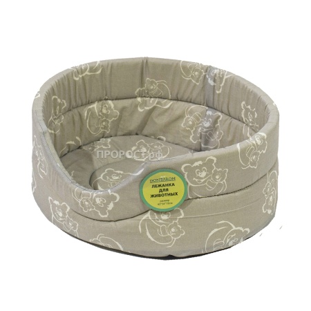 Лежанка овальная стеганая поролоновая хлопок Серые Мишки 42*34*18см/DONBARON