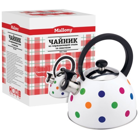 Чайник 2,2л MAL-0403 нерж.сталь, со свистком, капс.дно, в горошек Чайник 2,2л MAL-0403 нерж.сталь, со свистком, капс.дно, в горошек