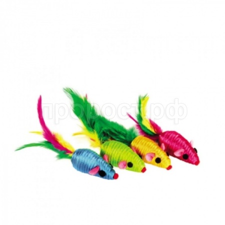 Игрушка для кошек Мышь с перьями нейлон 4,5см  Игрушка для кошек Мышь с перьями нейлон 4,5см