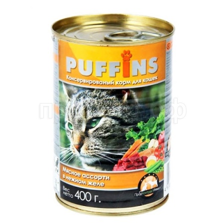 Корм для кошек Пуффинс 415г ЖЕЛЕ мясное ассорти Корм для кошек Пуффинс 415г ЖЕЛЕ мясное ассорти