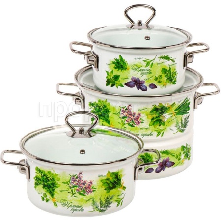 Набор кастрюль Пряные травы-5-1-П-Элит белый /Керчь Набор кастрюль Пряные травы-5-1-П-Элит белый /Керчь