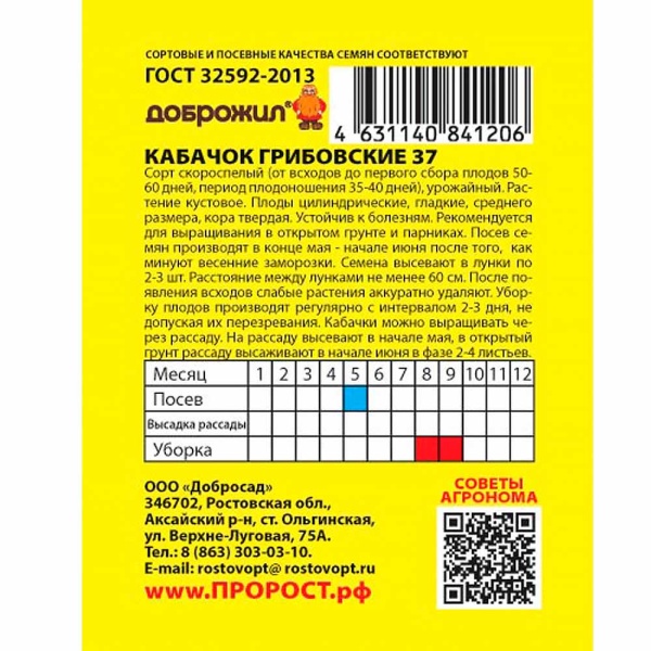 Кабачок Грибовские 37 2г Кабачок Грибовские 37 2г