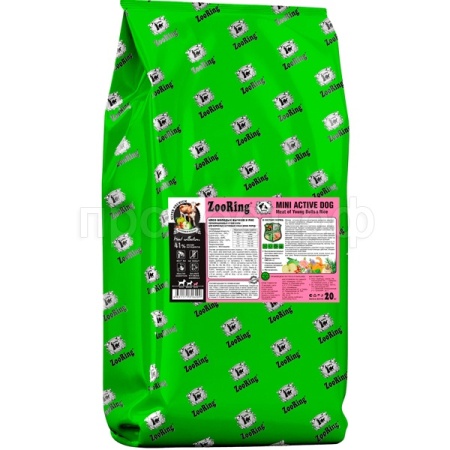 Собаки ZooRing Mini Active мясо молодых бычков/рис д/взр.собак мини пород 20кг/316209