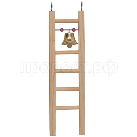 Игрушка для птиц Лесенка деревянная малая с бусами и колокольчиком  Игрушка для птиц Лесенка деревянная малая с бусами и колокольчиком