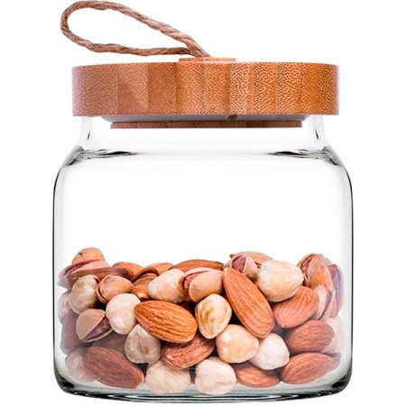 Банка стеклянная 575мл с бамбук крышкой ВУДИ /43573SLB