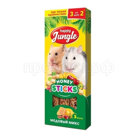 Лакомство для мелких грызунов Палочки медовый микс Хэппи Джангл90гр